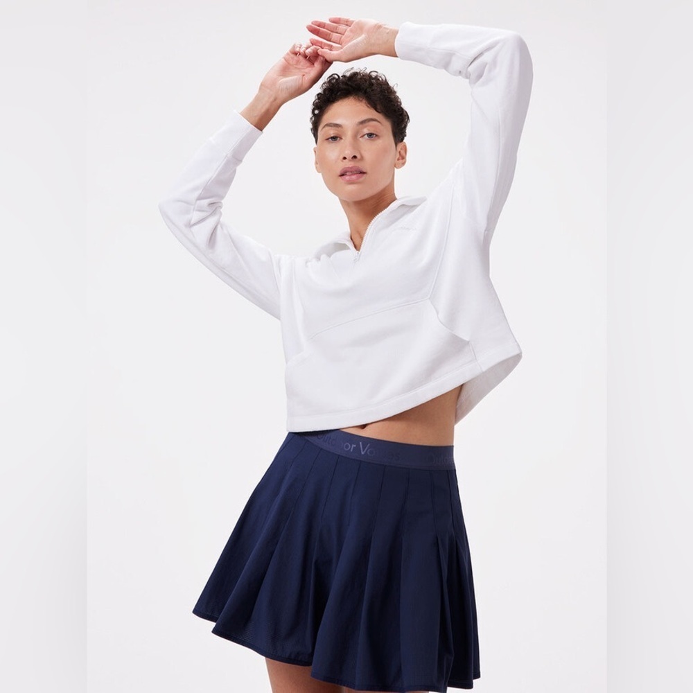 Outdoor Voices Cotton Terry 1/2 Zip Sweatshirt White Crop Quarter-Zip
